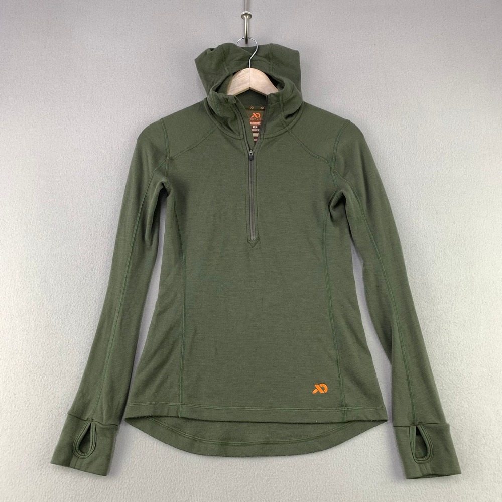 First Lite KILN Midweight 250 Merino Hoodie Womens Medium Green Wool 1/2 Zip